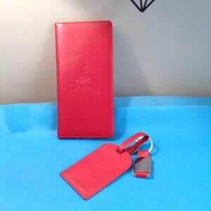 Disney Theme Parks Red Leather Ticket Credit Card Holder, Luggage Tag & Keychain